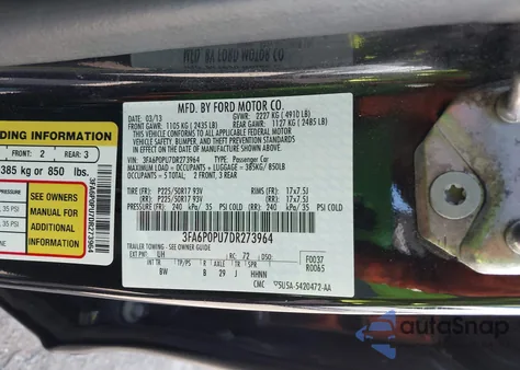 2013 Ford Fusion Energi Se Luxury from USA, damaged, VIN 3FA6P0PU7DR273964